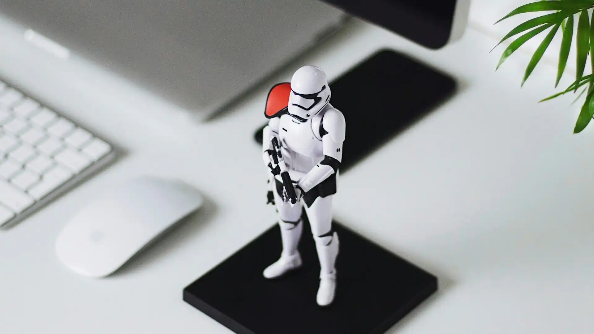A Stormtrooper guarding a desk
