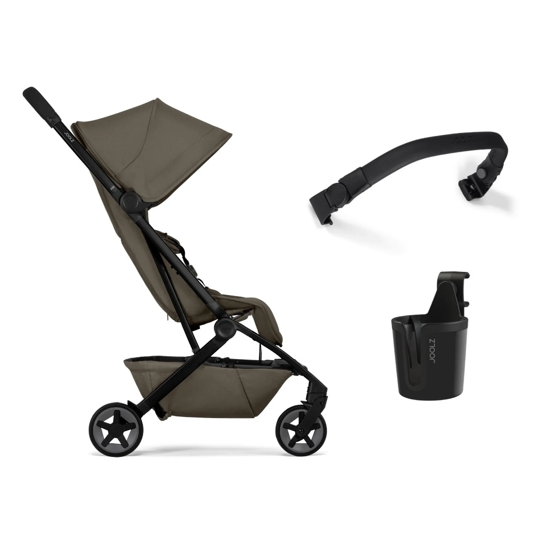 Pachet promoțional - Cărucior Aer2 cu bară pliabilă și suport de pahar incluse, Hazel brown - 1
