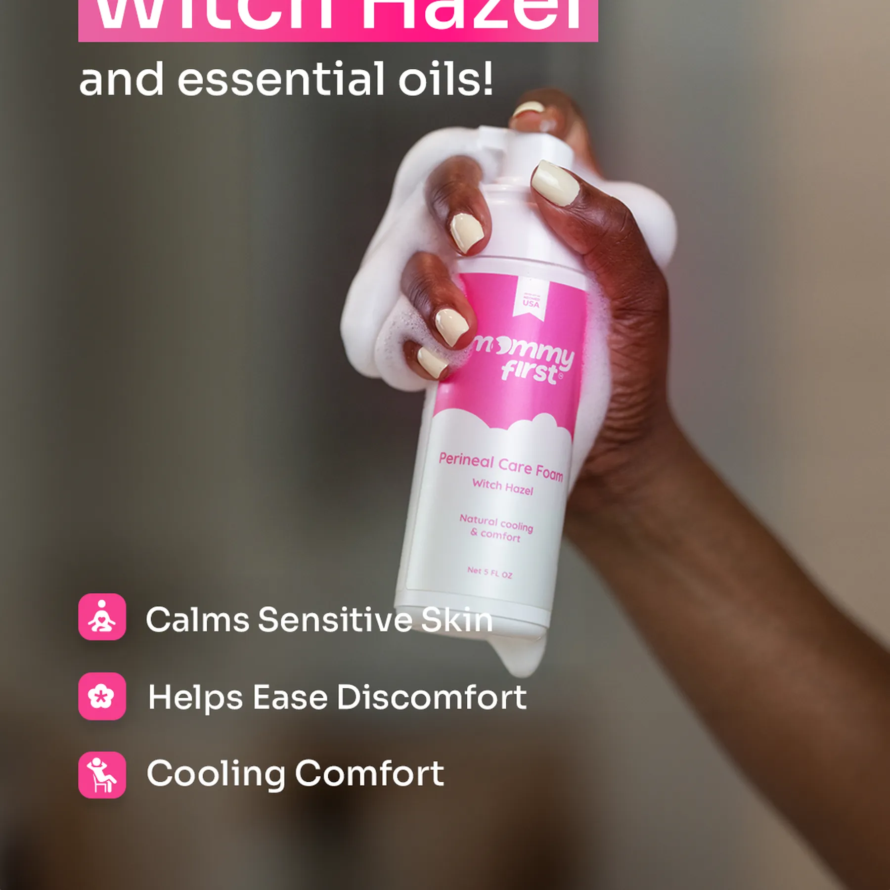 Set tratament postpartum, spumă cu hamamelis și 24 de inserții pentru comprese perineale - 3