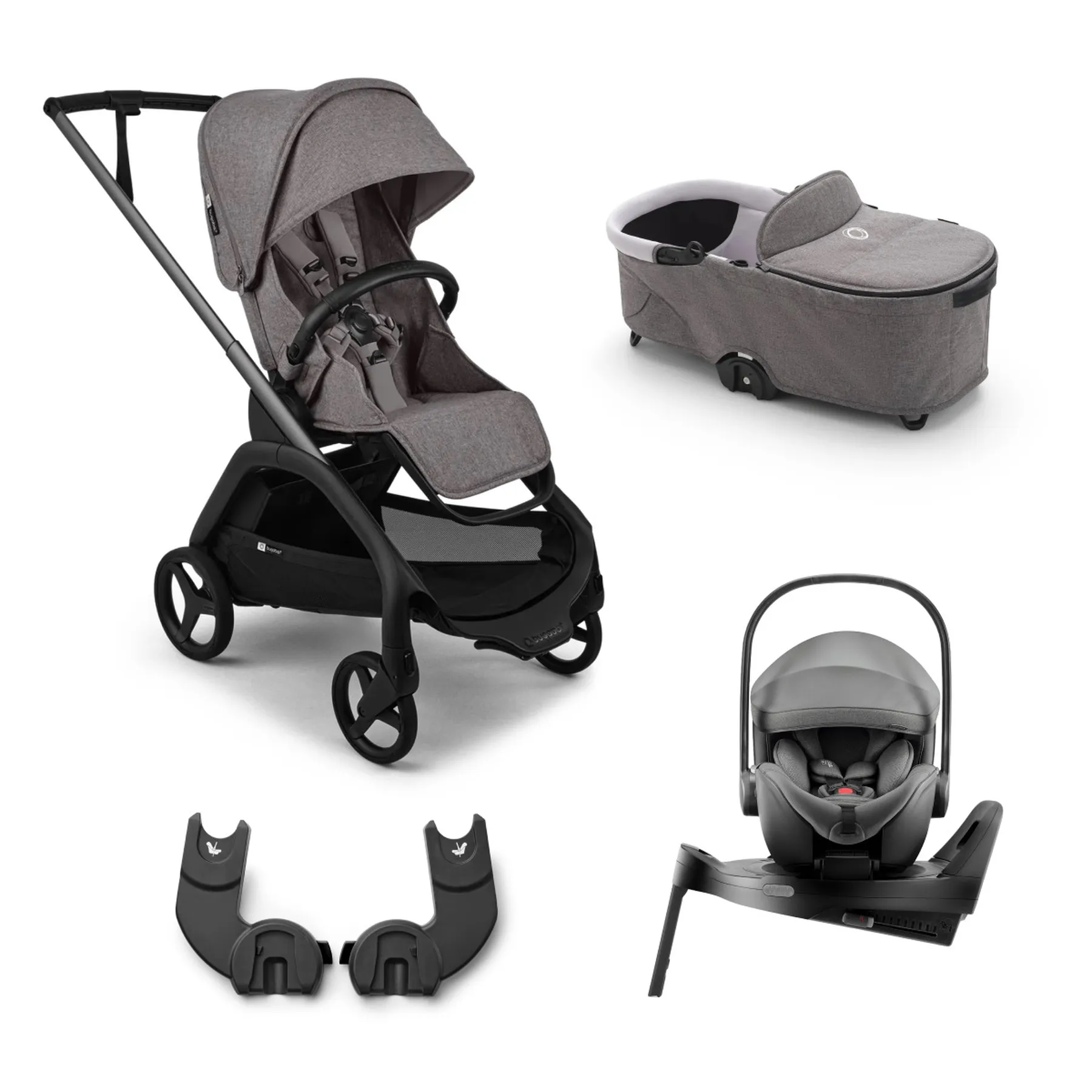 Pachet cărucior pentru copii, 4 în 1, Bugaboo Dragonfly Plus, Grey Melange - 1