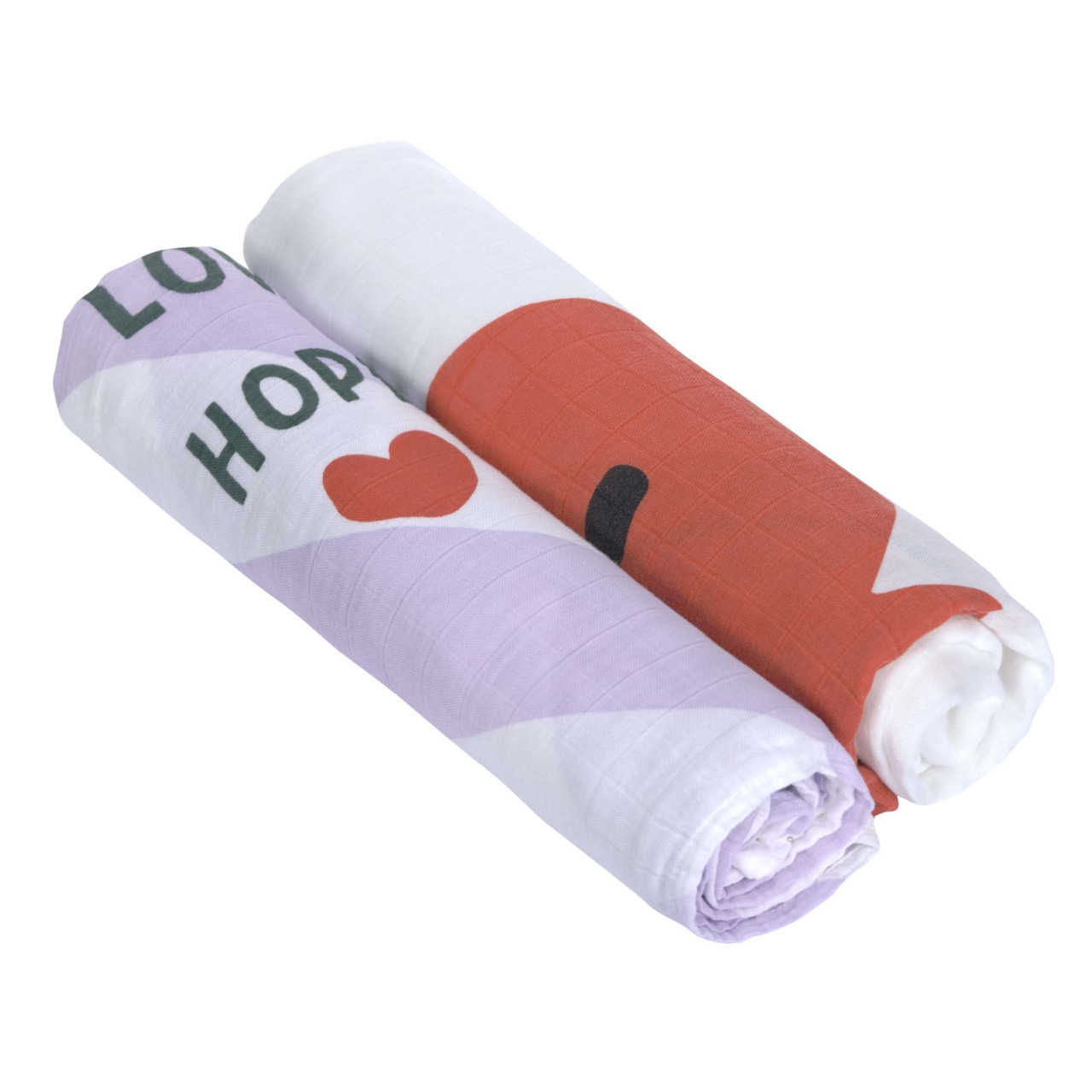 Product Image for Museline din bumbac și fibre de bambus, set de 2 bucăți, Heavenly Soft, 120 x 120 cm, happy rascals heart lavender