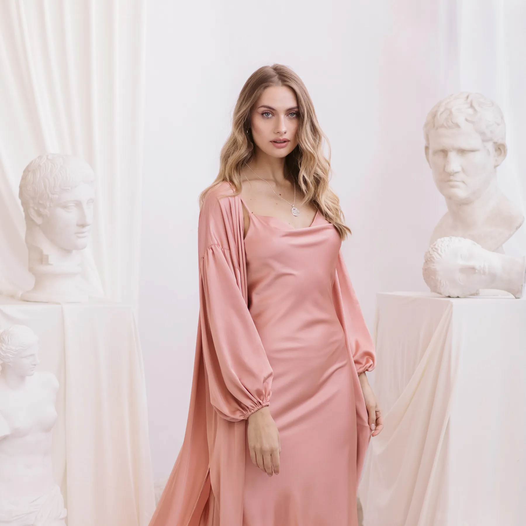 Rochie midi cu bretele din material mătăsos, Aina - 3