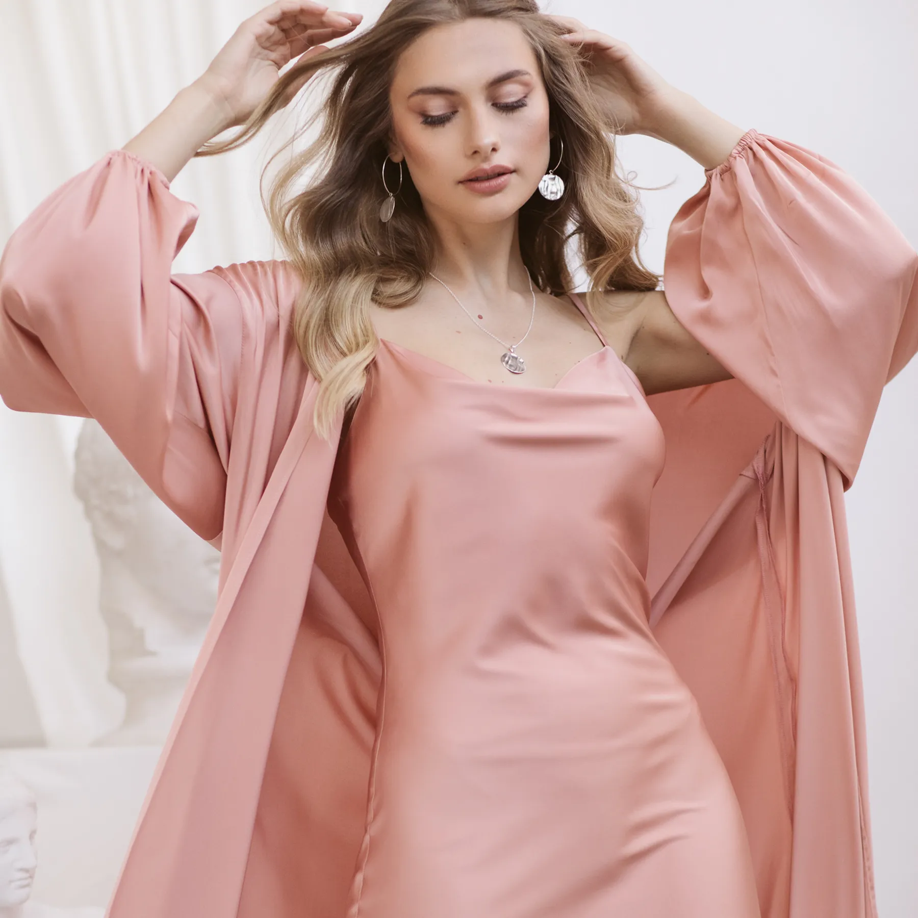 Rochie midi cu bretele din material mătăsos, Aina - 4