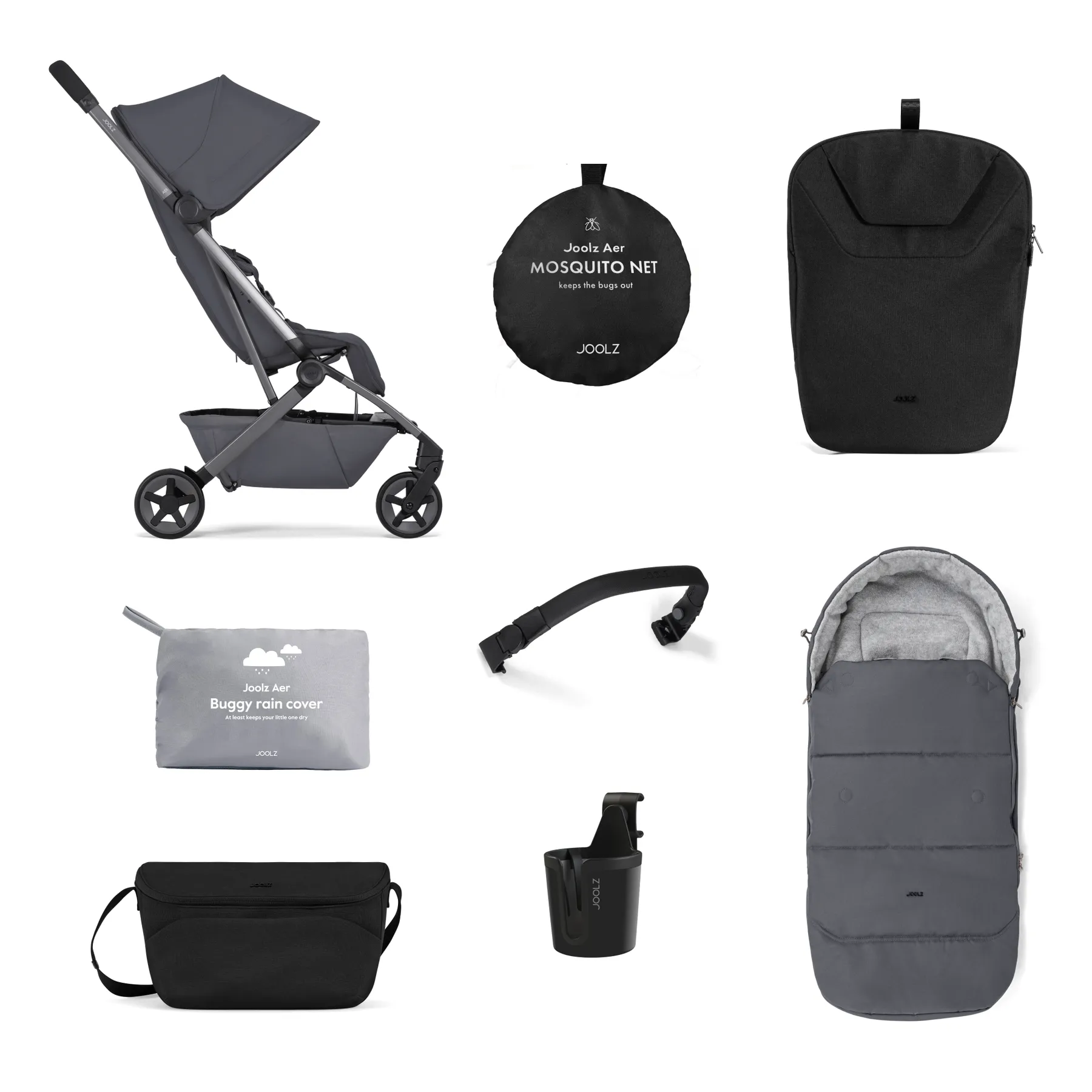 Pachet cărucior pentru copii, 8 în 1, Joolz Aer2, Stone grey - 1