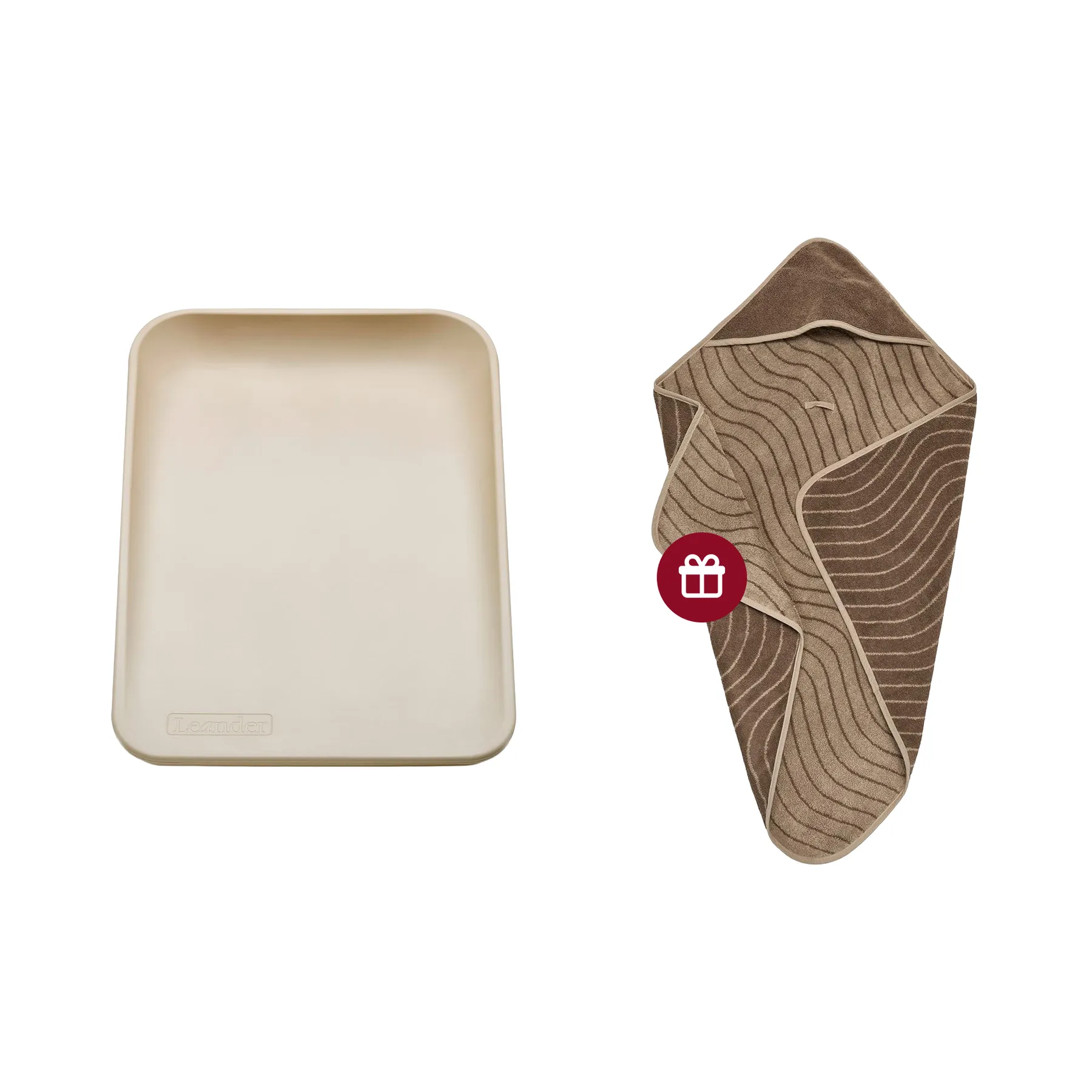 Pachet promoțional - Saltea de înfășat Matty, Cappuccino + Prosop cu glugă, Woodland, Mocca - 1