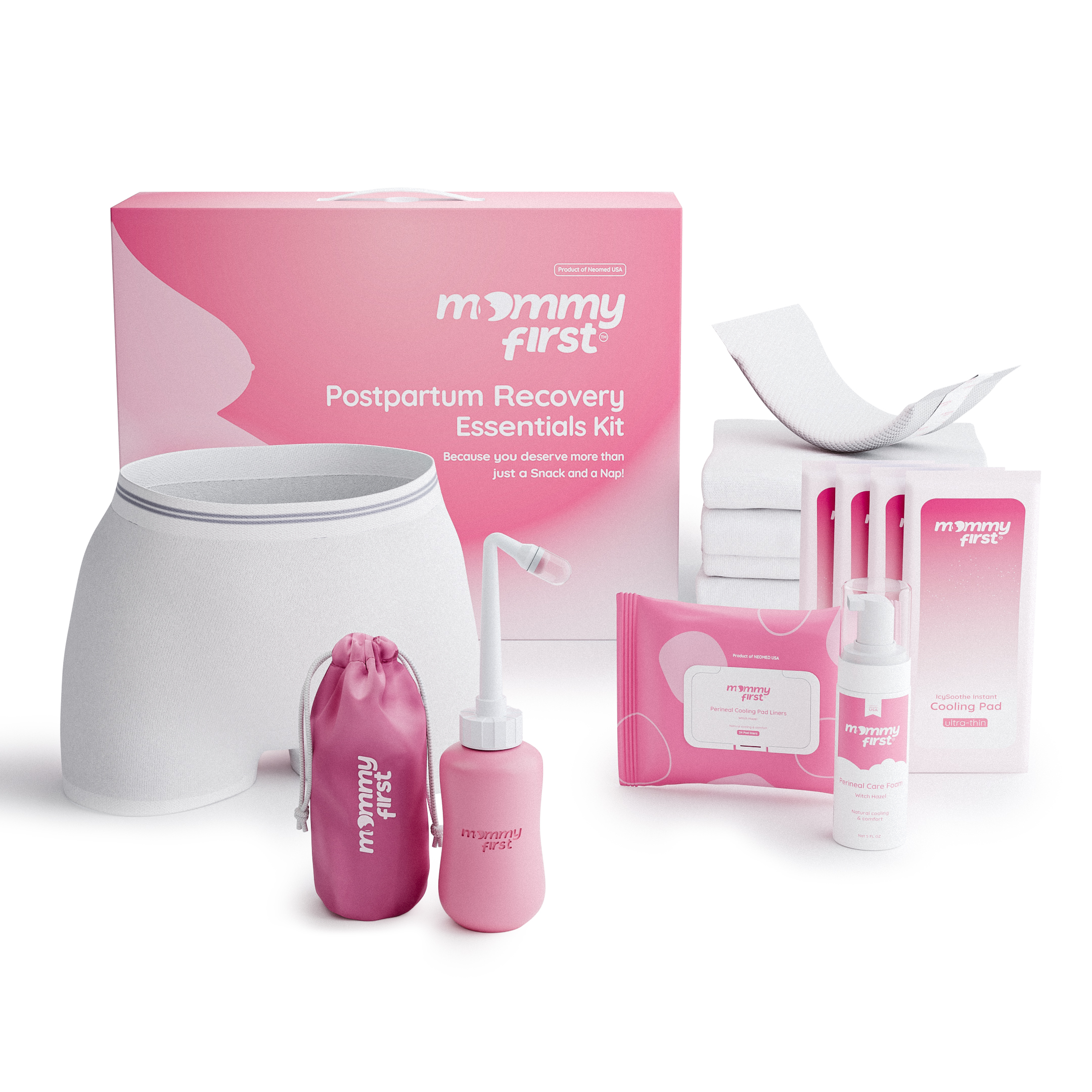 Product Image for Set tratament postpartum cu irigator, lenjerie, comprese și spumă cu hamamelis