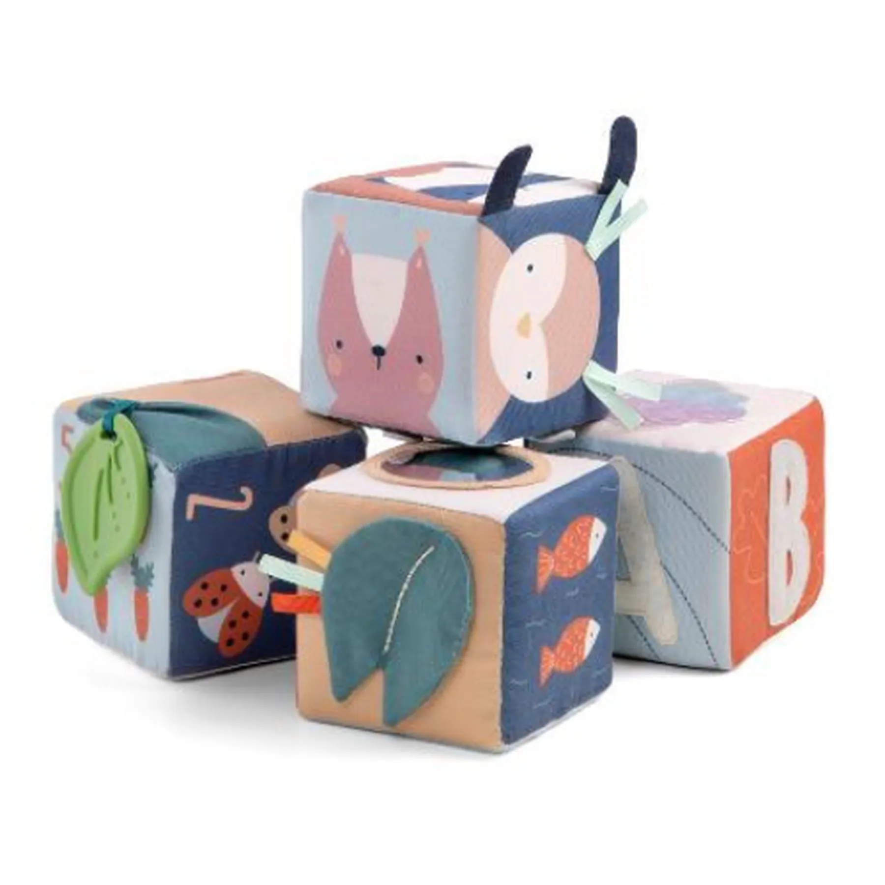 Jucărie senzorială din material textil, set de 4 cuburi moi - 1