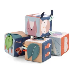 Jucărie senzorială din material textil, set de 4 cuburi moi - 1