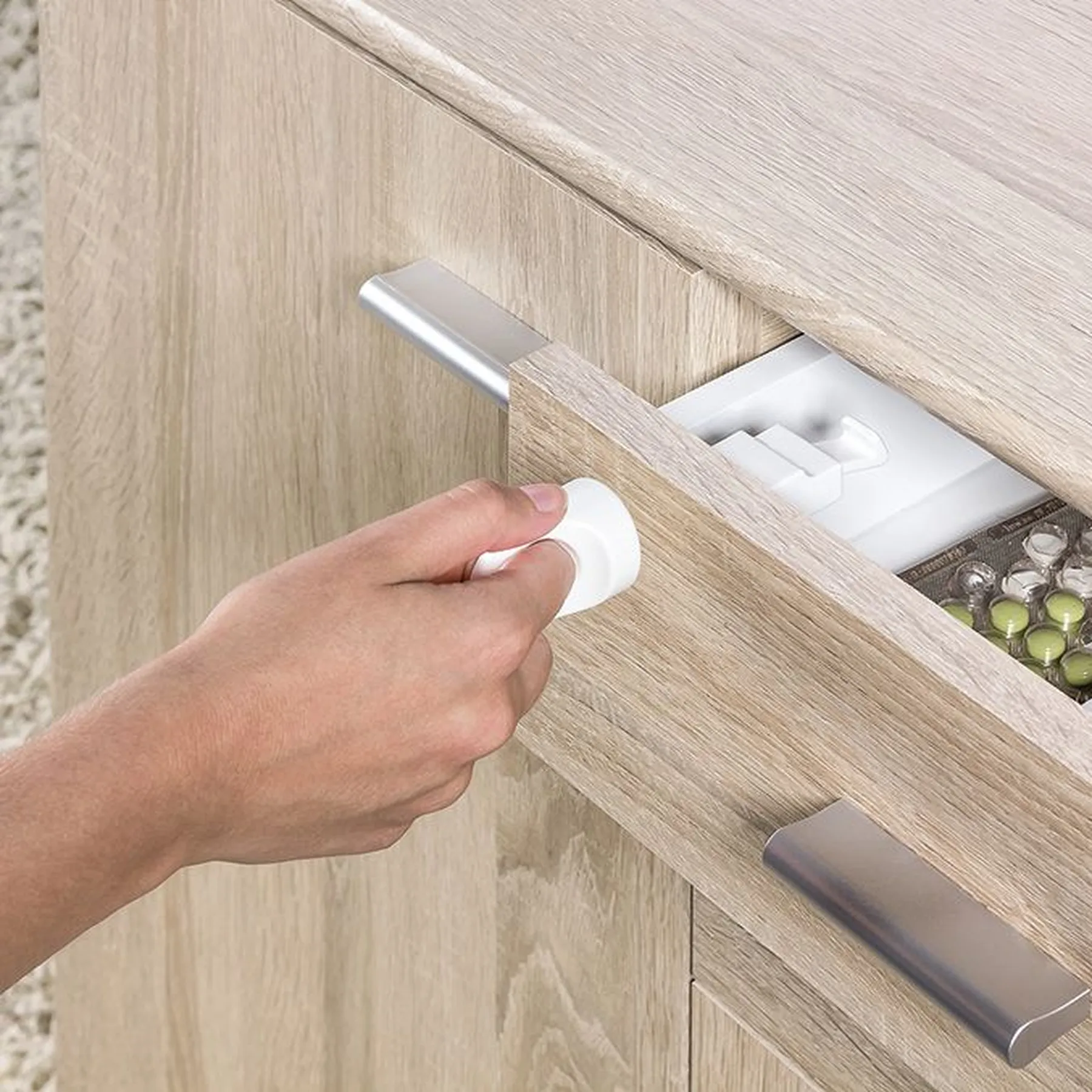 Încuietoare adezivă magnetică pentru sertare și dulapuri, set 2 bucăți - 3