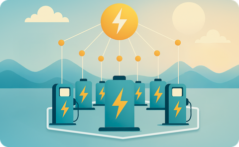 Symbolische Darstellung einer KI: Ein Gehirn berechnet Energieerzeugung, Kosten und Wetterprognosen.