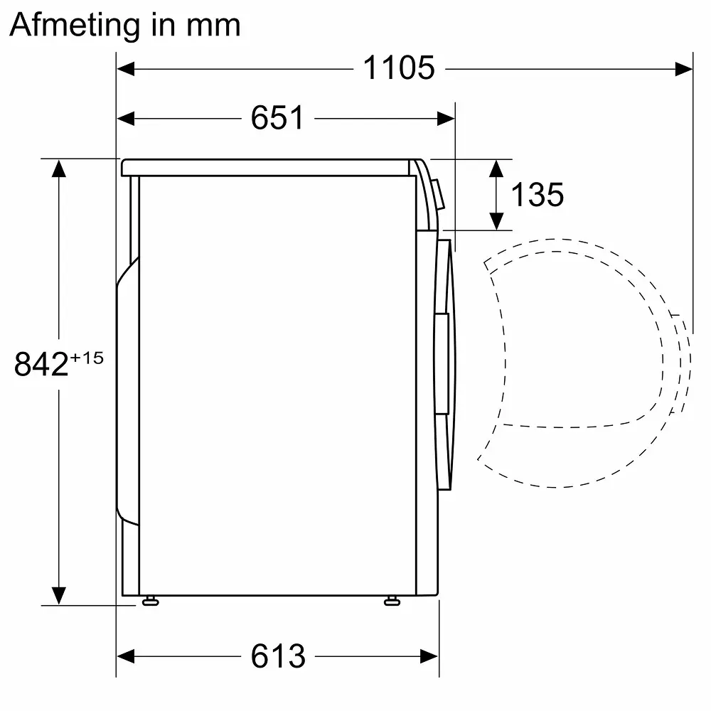 Technical drawing of dryer with dimensions.
