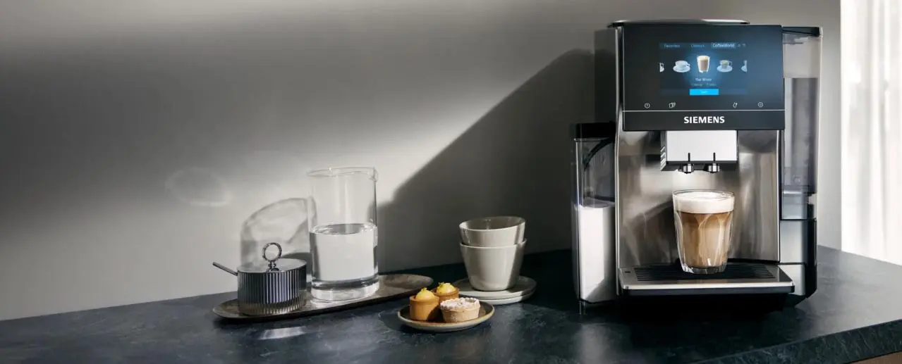 Fresh latte macchiato made with a Siemens coffee machine.