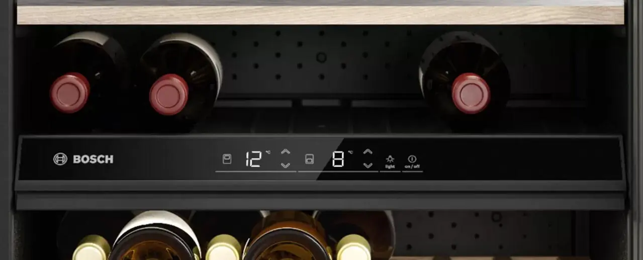 Bosch wine cooler with separate climate zones, each with its own temperature.