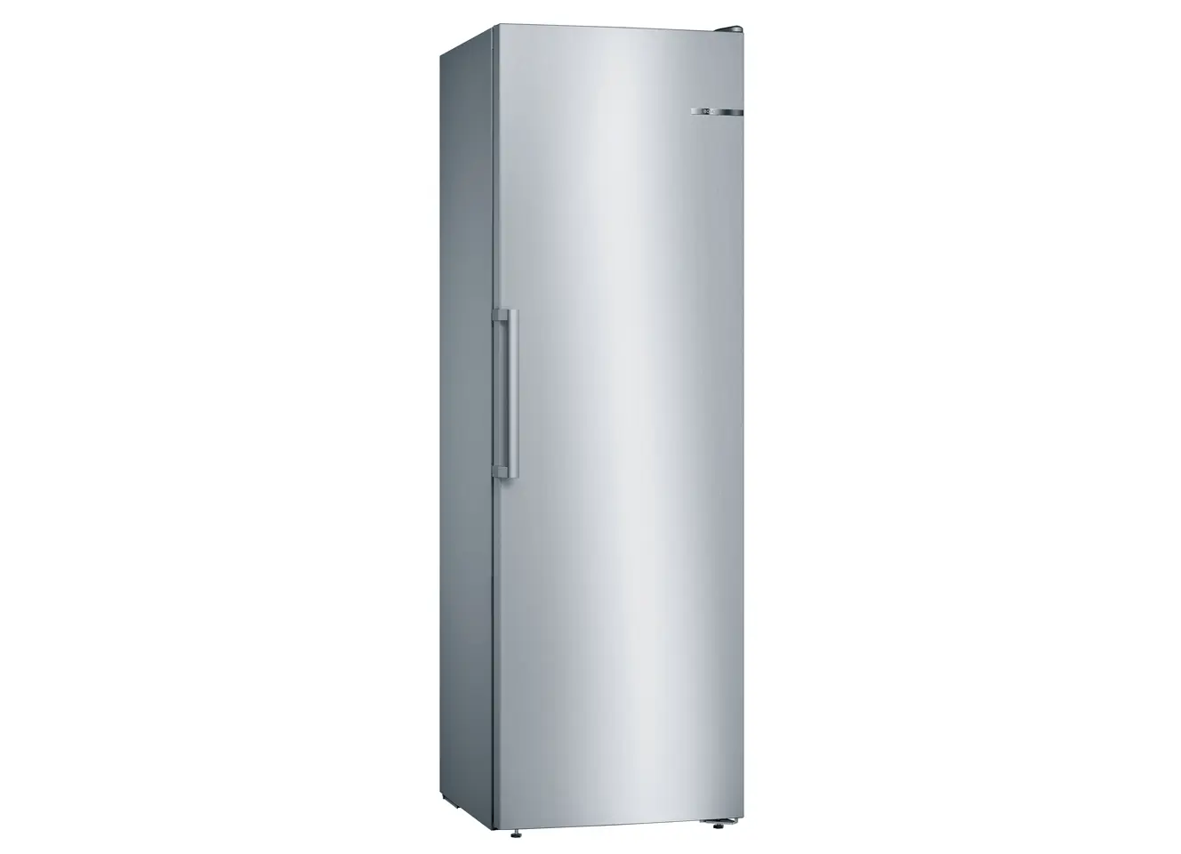 Front of GSN36VIEP refrigerator with stainless steel finish and closed door.