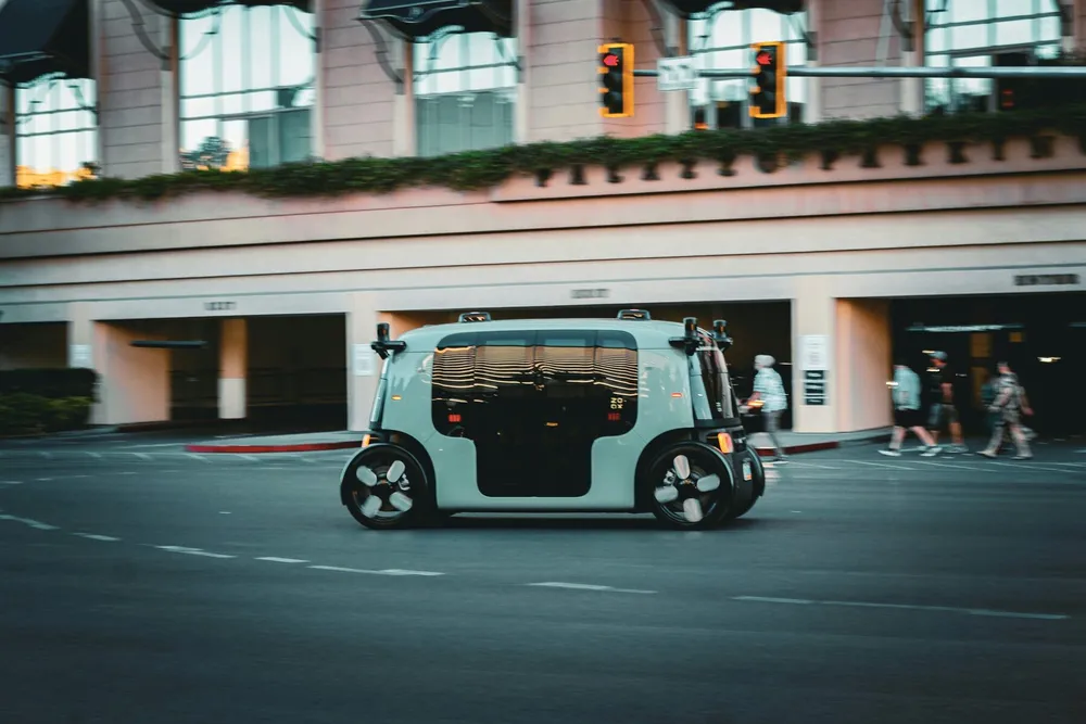 Autonomous shuttle on a city street