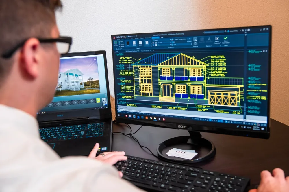 Engineer working on a CAD drawing