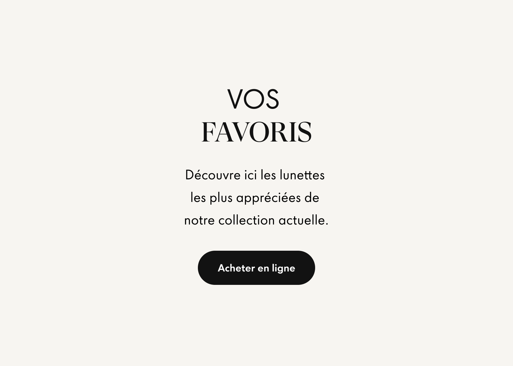 Un espace publicitaire qui fait la promotion des lunettes populaires de la collection actuelle, avec un bouton « Acheter en ligne ».