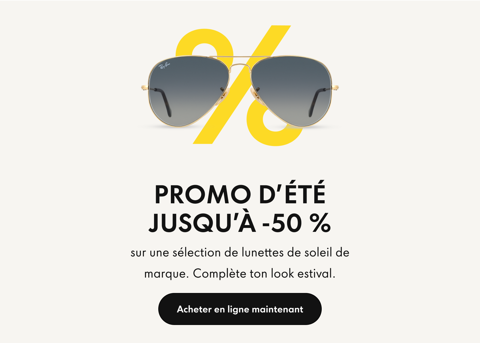  Bannière de soldes d'été montrant des lunettes de soleil et des informations.
