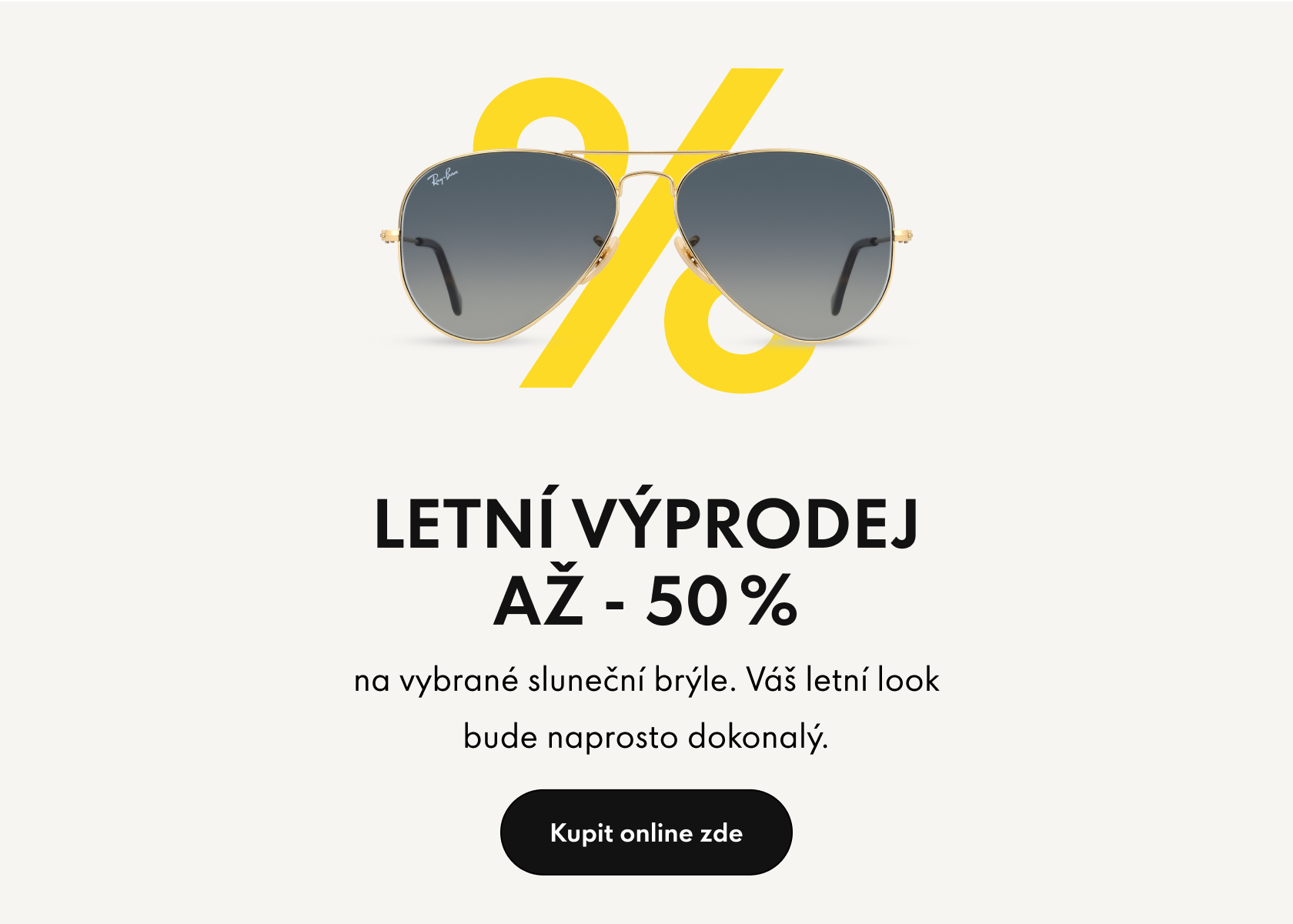  Banner letních slev zobrazující sluneční brýle a informace.