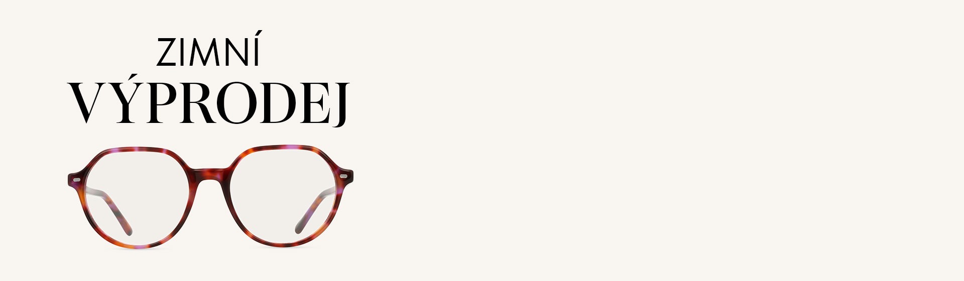 Hnědé brýle pod textem „Zimní Výprodej“ na světlém pozadí, naznačující zimní výprodej.