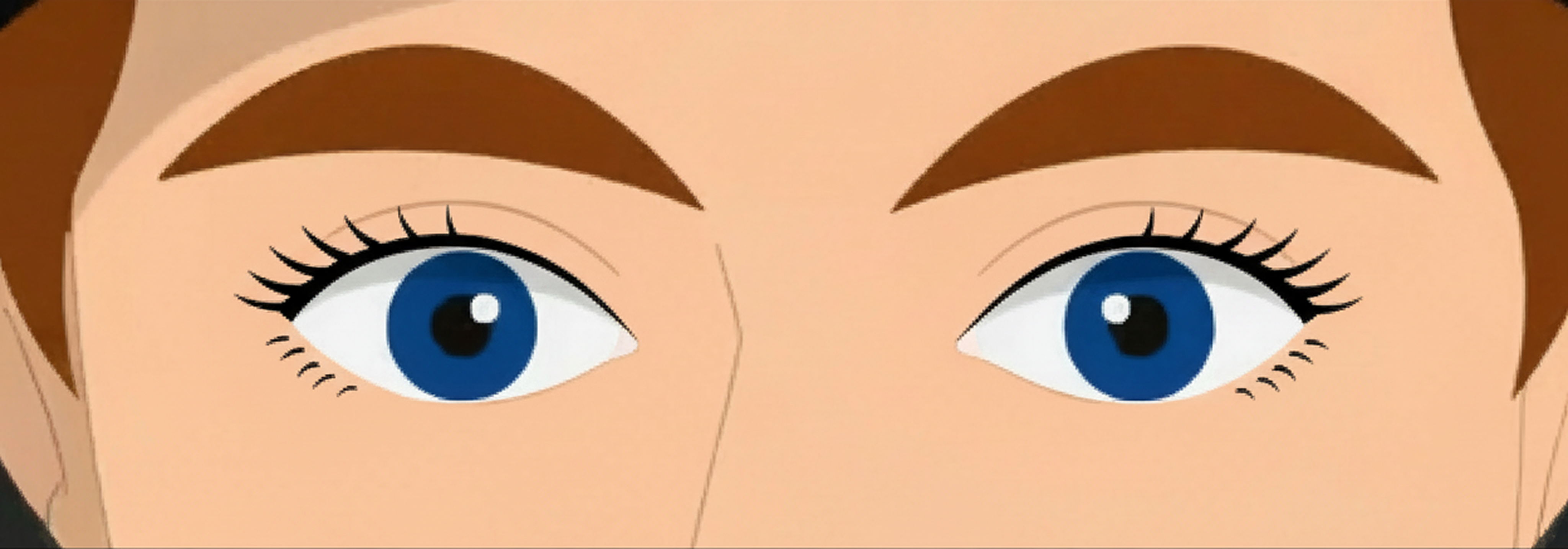 Illustration eines Gesichts mit zwei nach vorn blickenden blauen Augen