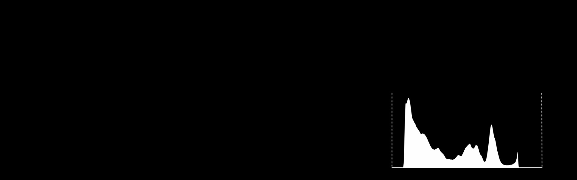 Histogram on a black background. It shows the tonal value distribution in the image.