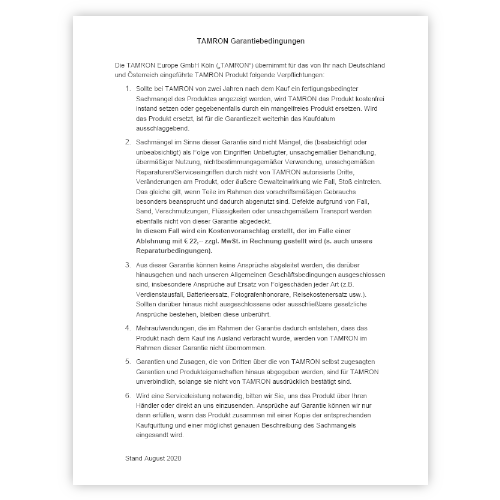 Warranty conditions