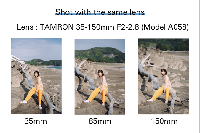 Porównanie ogniskowych zdjęcia wykonanego obiektywem TAMRON 35-150 mm przy ogniskowych 35 mm, 85 mm i 150 mm.