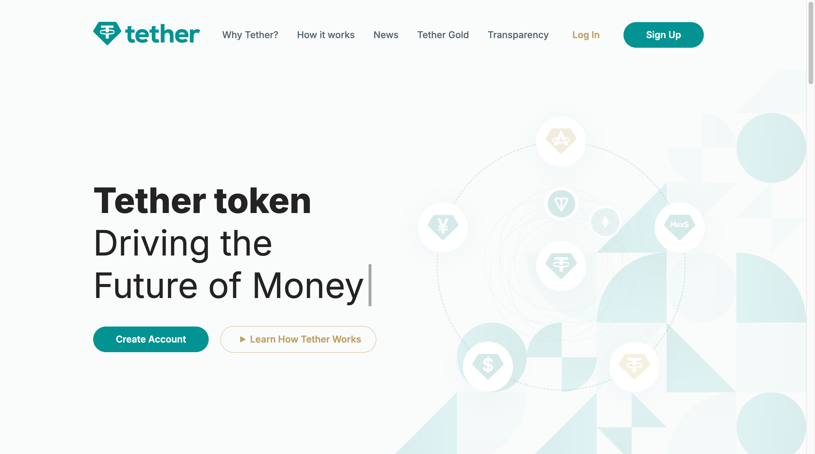 Website von Tether. Quelle: https://tether.to/en/ Website von Tether