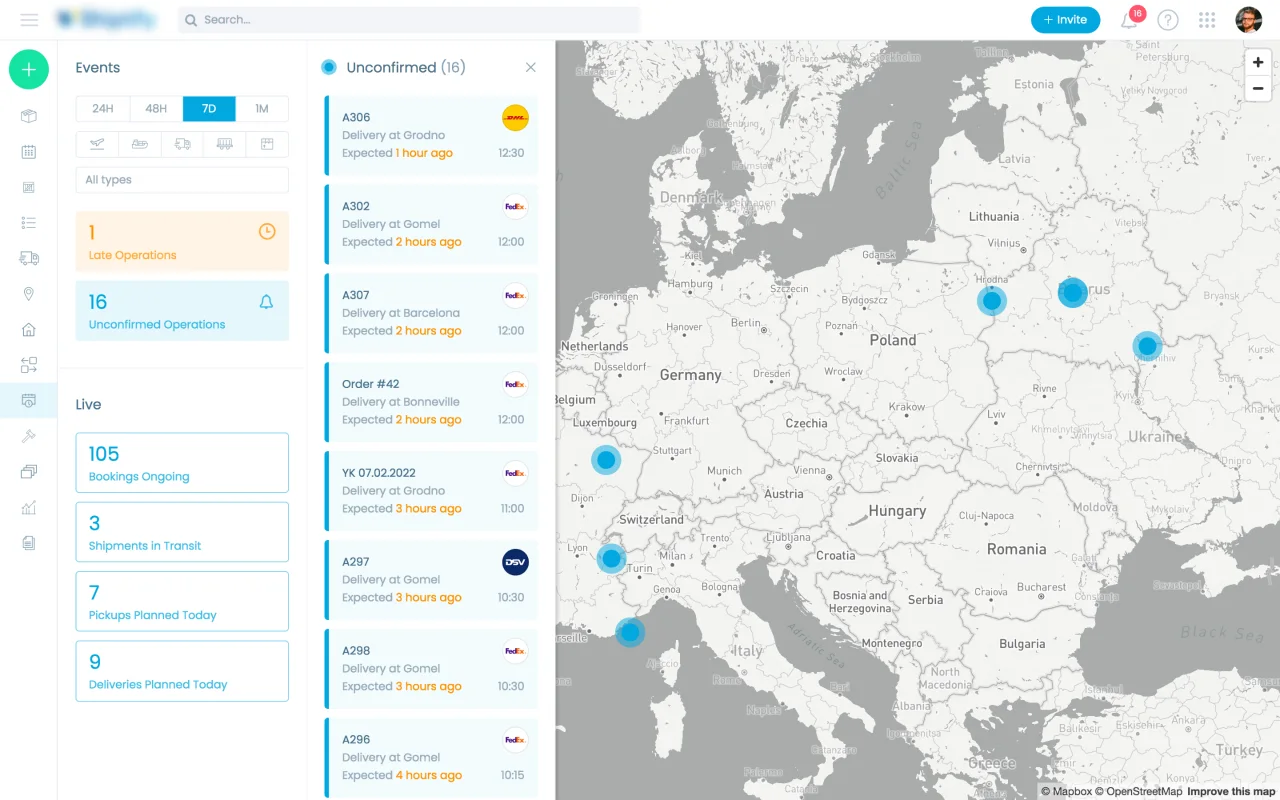 screenshots of transport management system