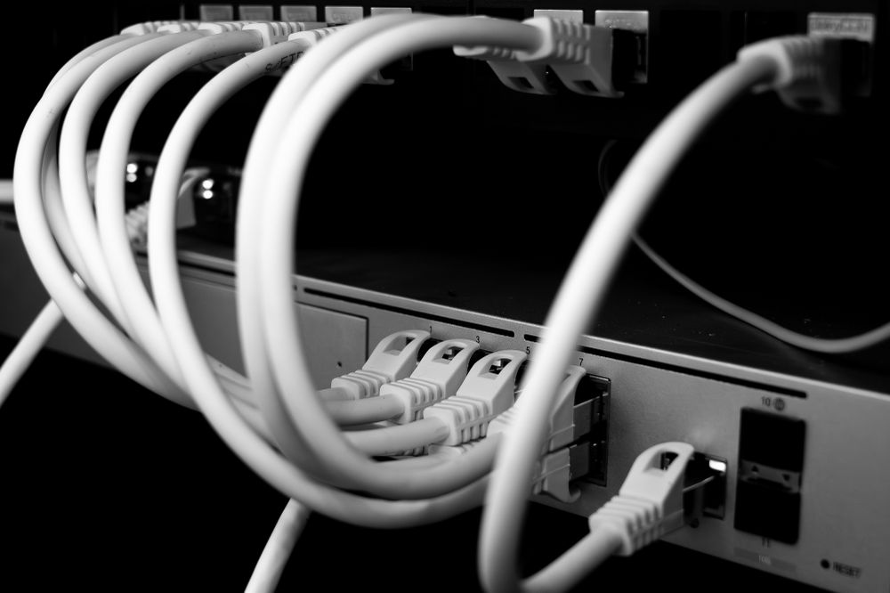 A bunch of patch cables connecting some ports.