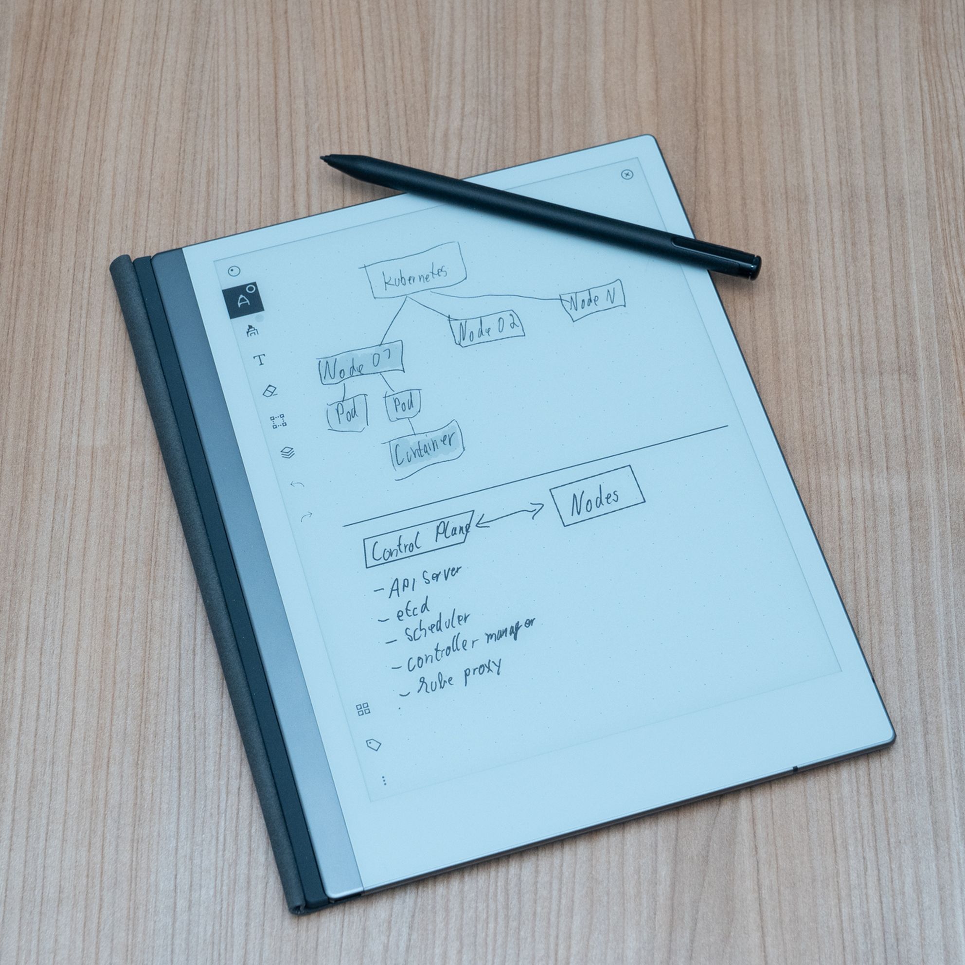 A hand-drawn diagram and some notes on a digital paper tablet.