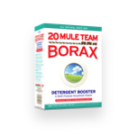 Box of 20 Mule Team Borax Detergent Booster, featuring a landscape illustration on the front, with a green and white design.