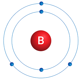 B in a red circle surrounded by five blue electrons