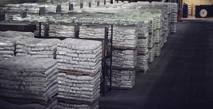 U.S. Borax warehouse with pallets of refined borate products