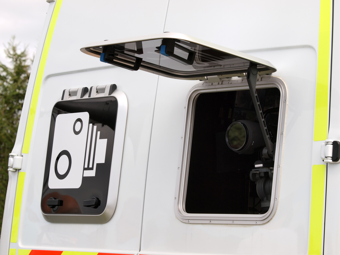 Speed cameras pointing out of the back of a police van