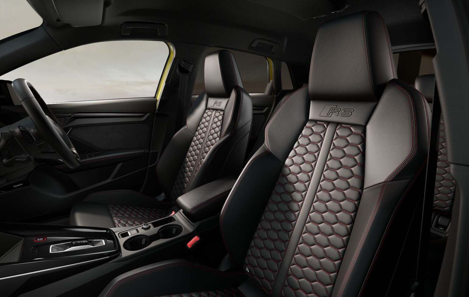 Audi A3 interior in Fine Nappa Leather, honeycomb: Black/Express Red