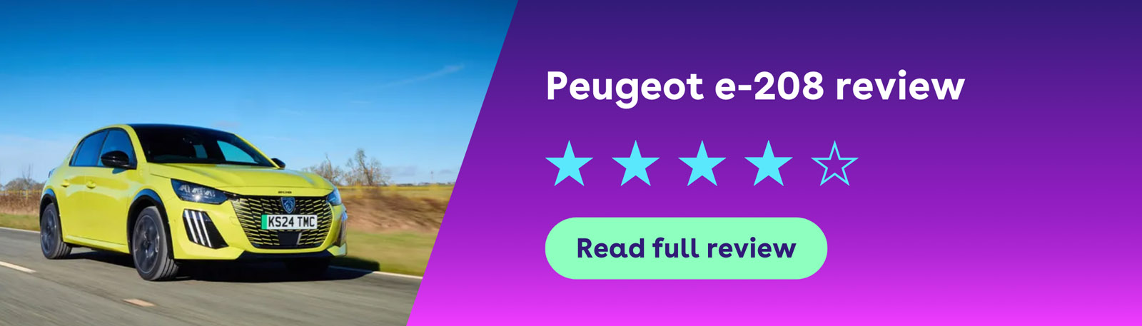 Yellow Peugeot e-208 banner