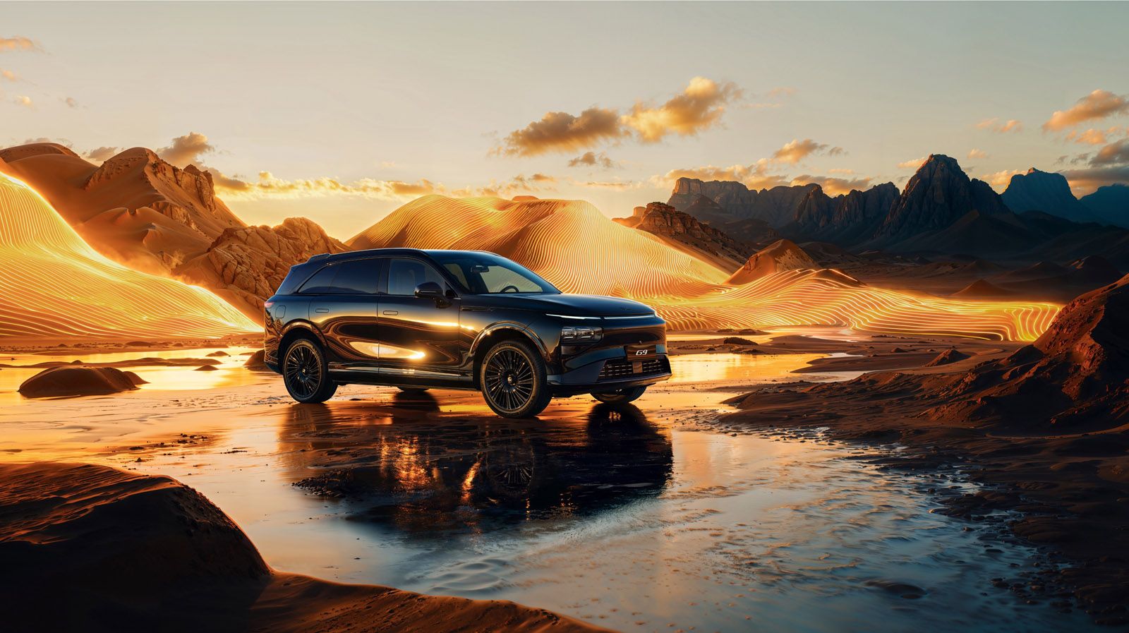 XPENG G9 in the desert