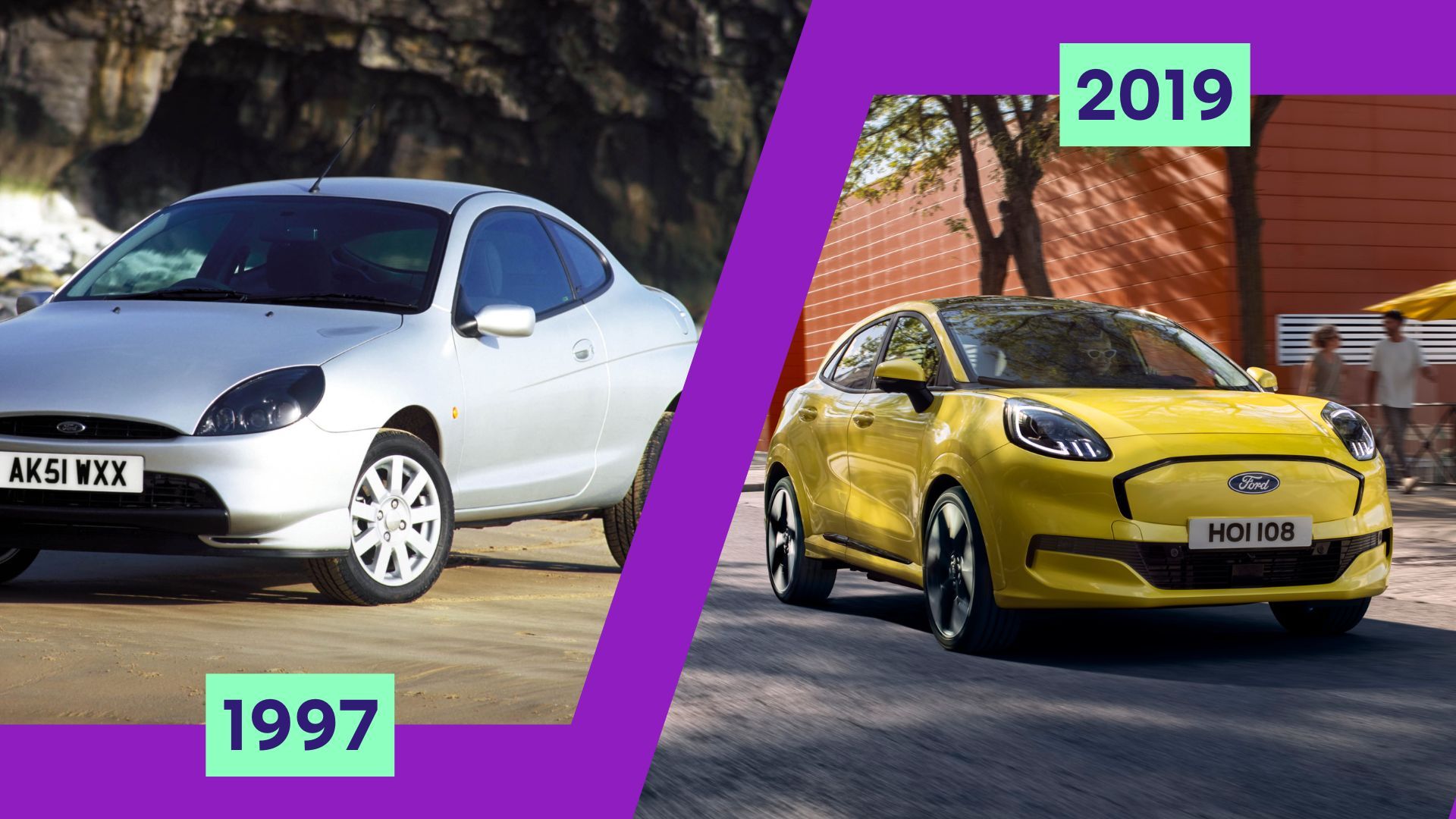 Side-by-side image of original and revived Ford Puma