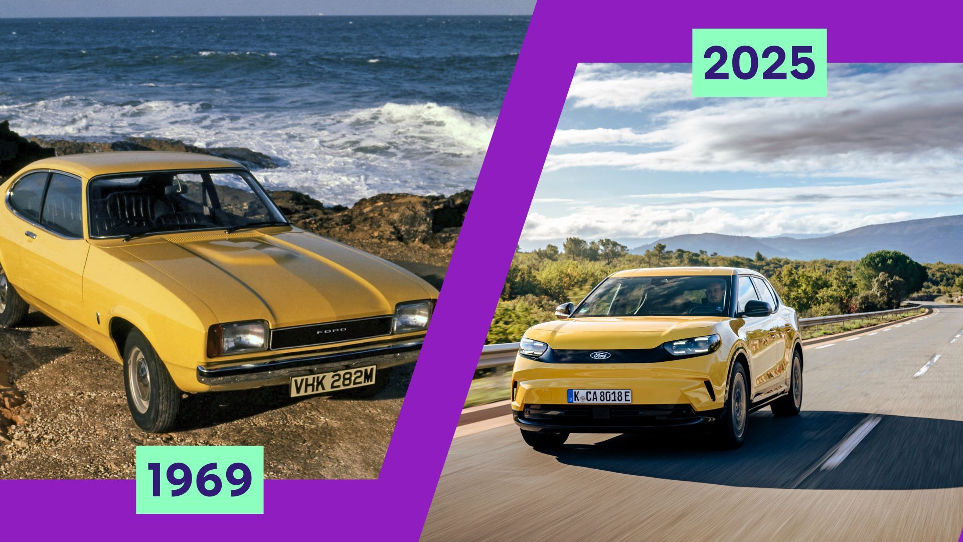 Side-by-side image of original and revived Ford Capri