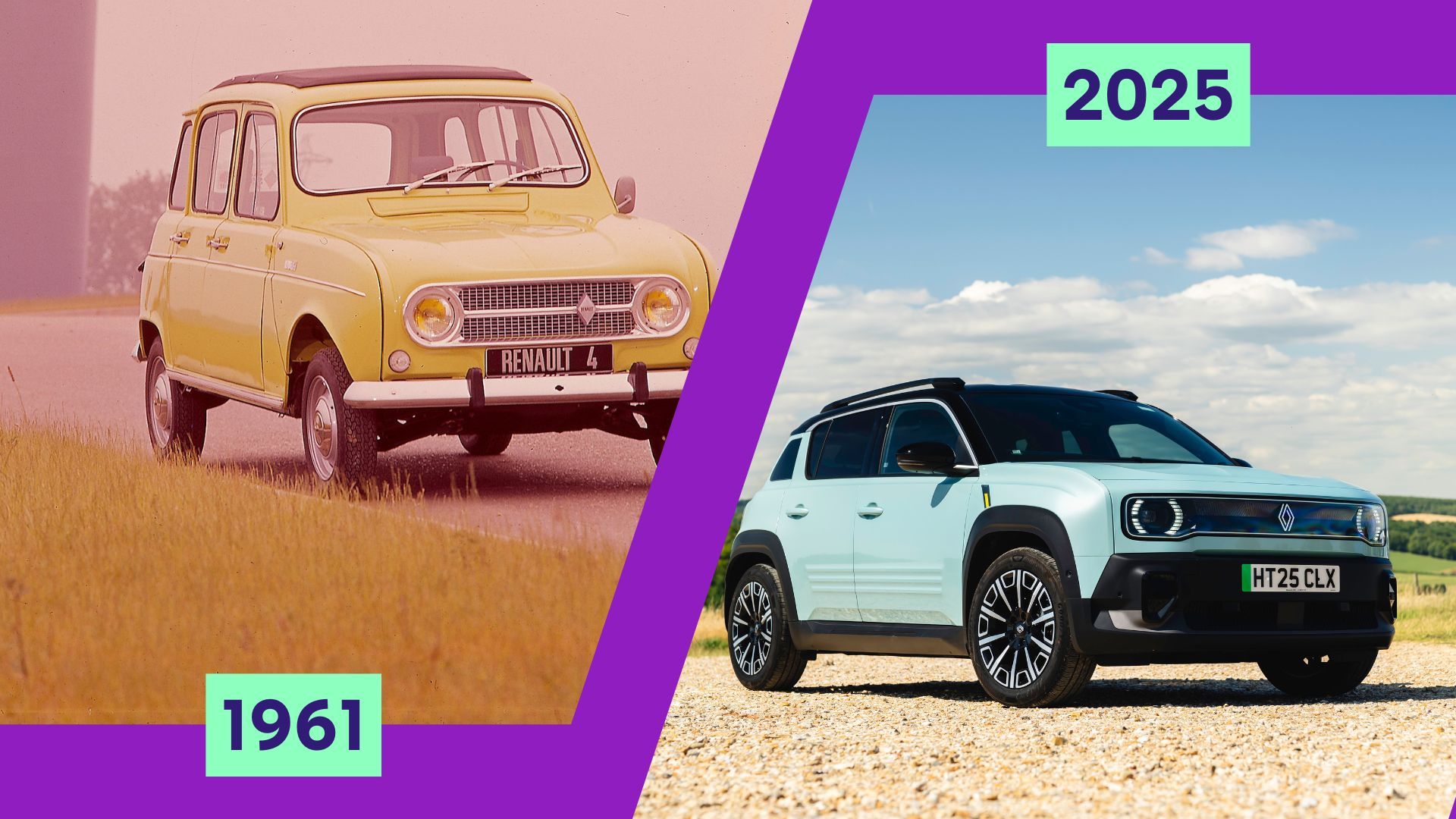 Side-by-side image of original and revived Renault 4