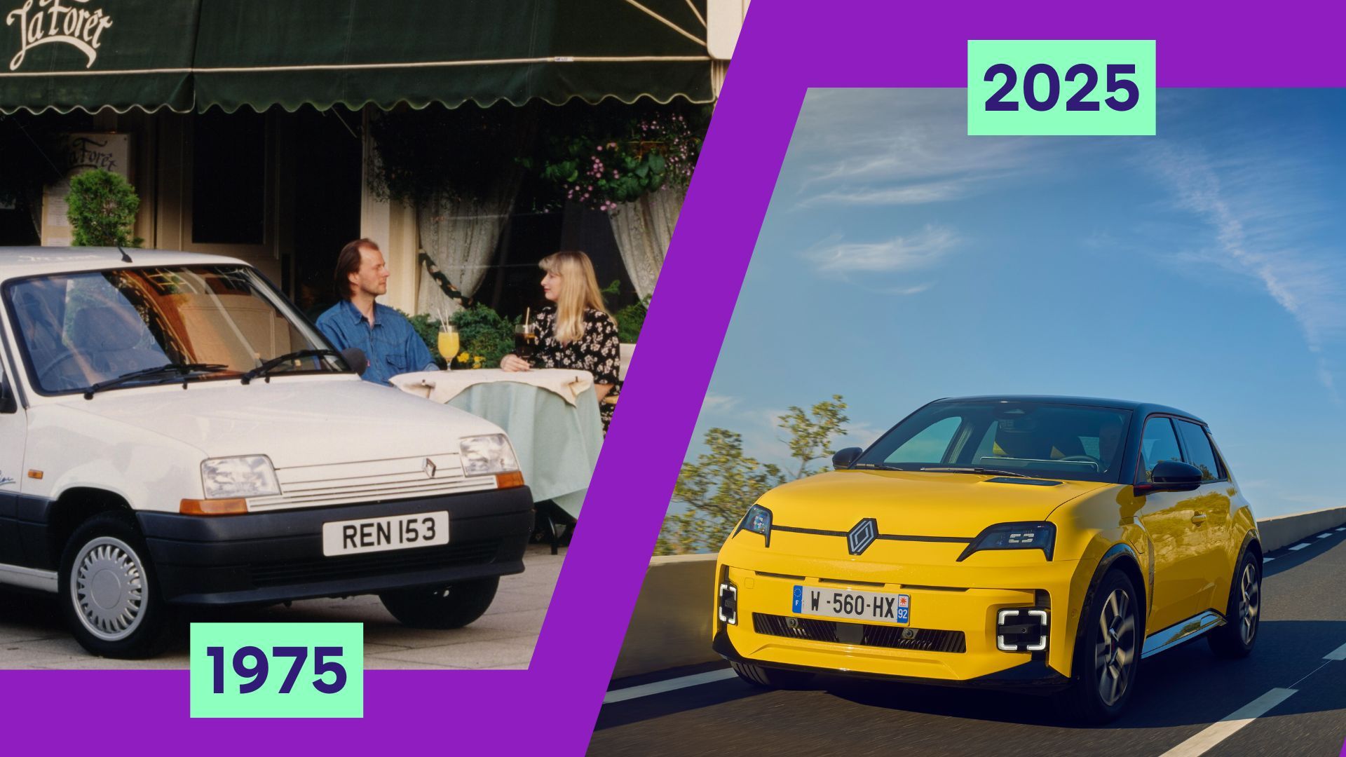 Side-by-side image of original and revived Renault 5
