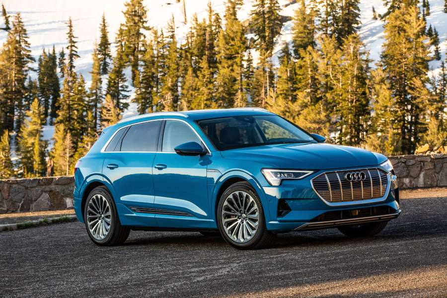 A blue Audi e-tron SUV