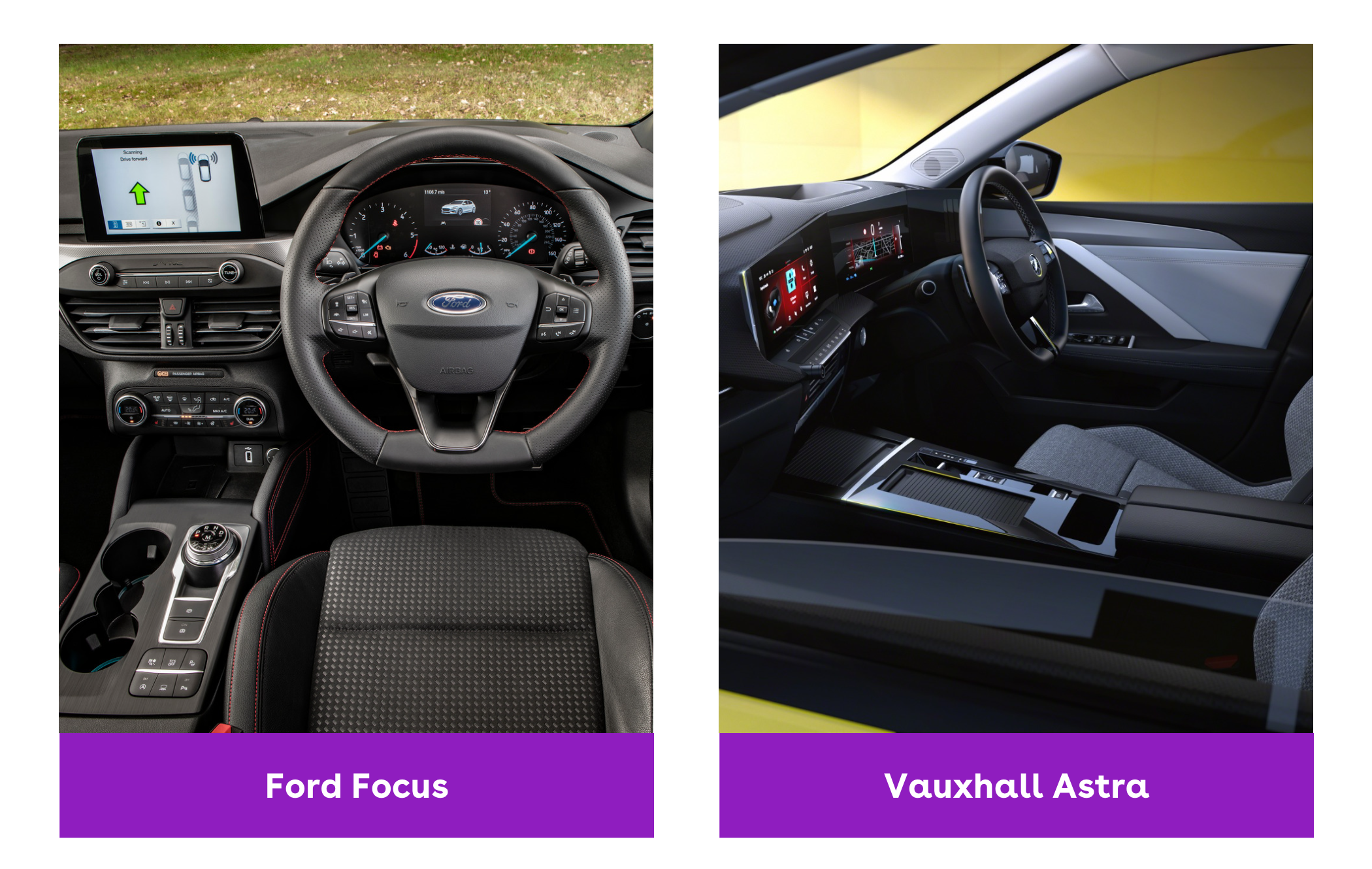 on the left is a Ford Focus interor and on the right is a Vauxhall Astra interior