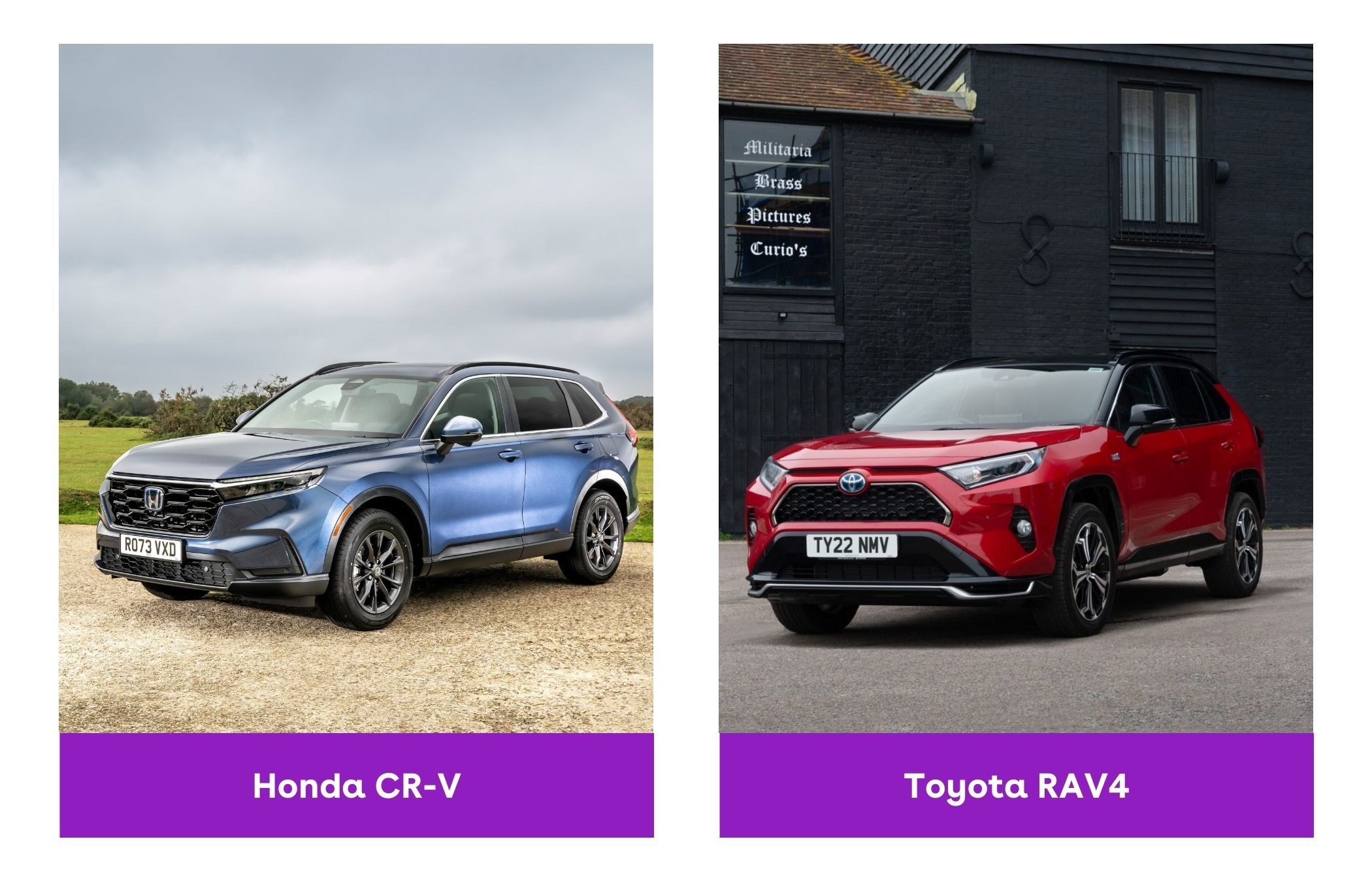 Side-by-side image of Honda CR-V and Toyota RAV4 fronts