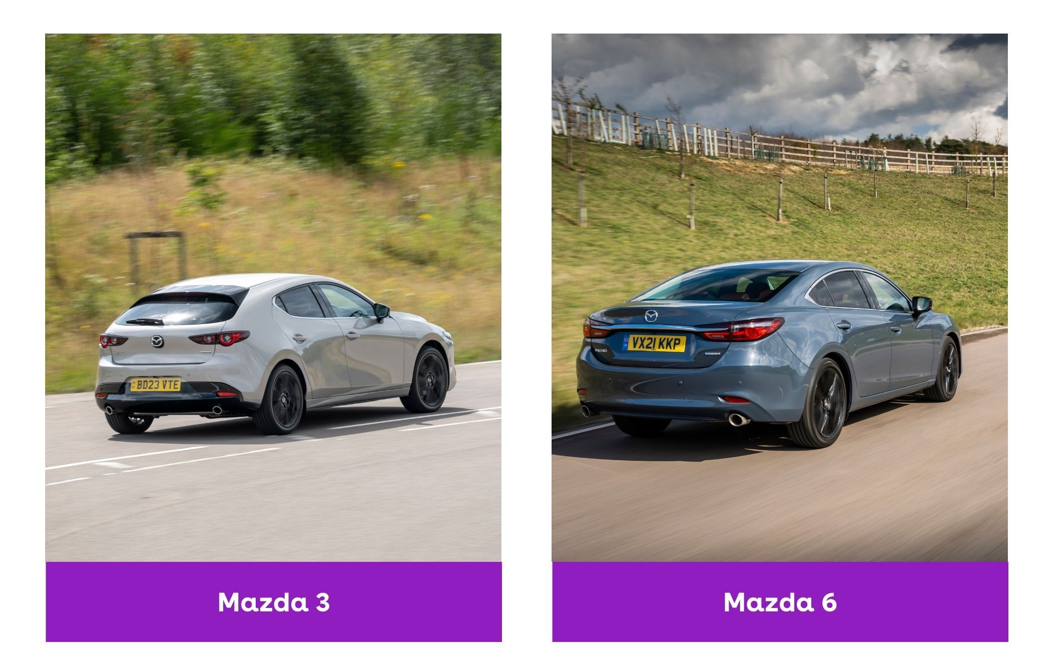 Side-by-side image of Mazda 3 and Mazda 6 rears