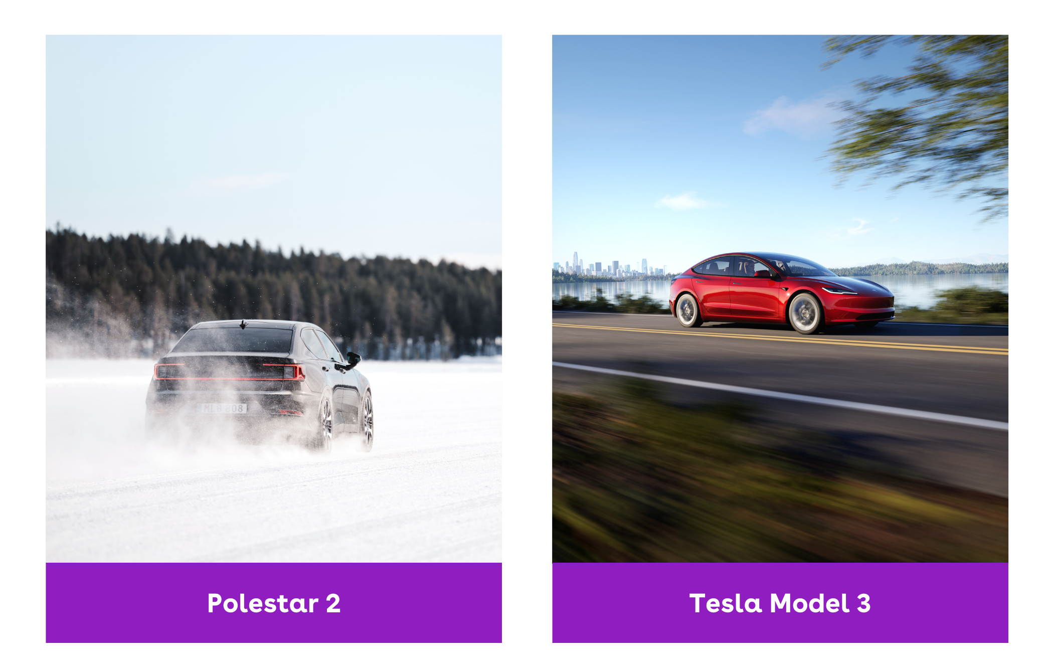 A comparison of the Tesla Model 3 and the Polestar 2 driving