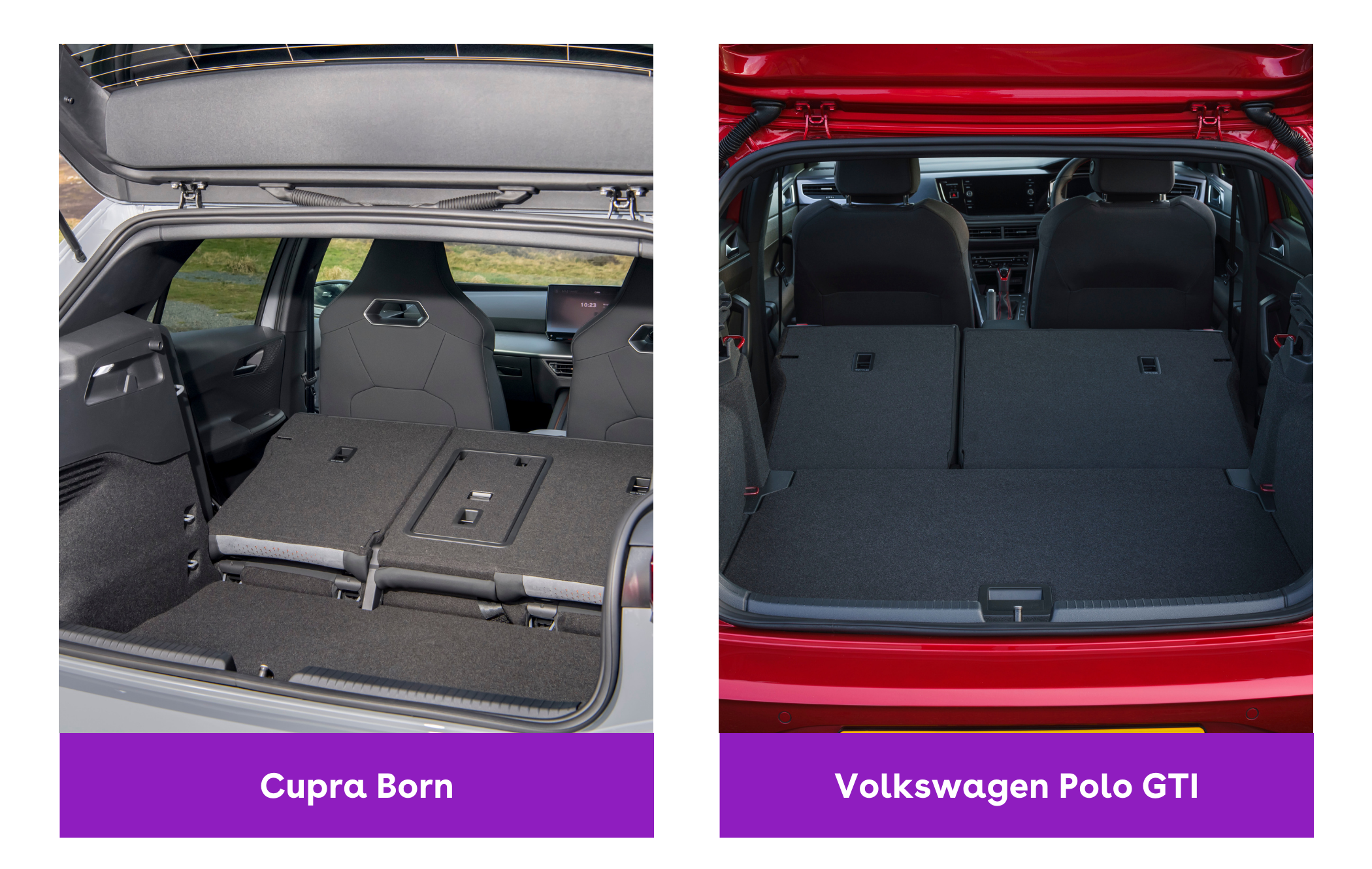 Side-by-side view of Cupra Born and Volkswagen Polo GTI boots