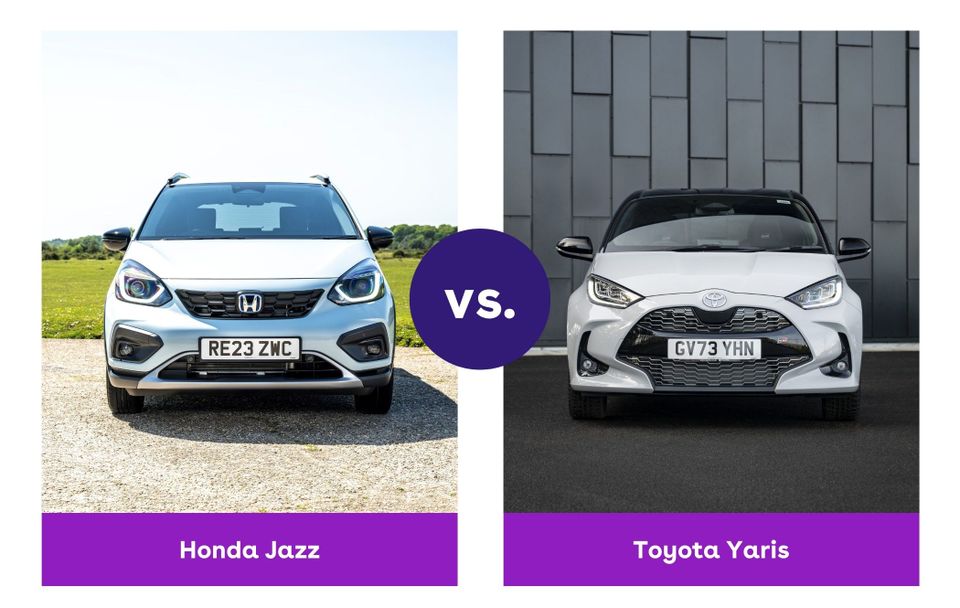 Side-by-side image of Honda Jazz and Toyota Yaris